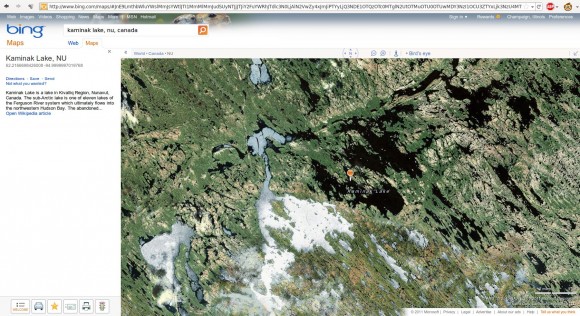 Kaminak Lake, NU, from bing Maps