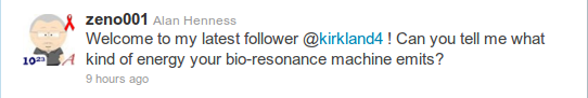 @zeno001 - Welcome to my latest follower @kirkland4 ! Can you tell me what kind of energy your bio-resonance machine emits?