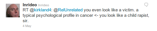 @Inrideo - RT @kirkland4: @RelUnrelated you even look like a victim. a typical psychological profile in cancer