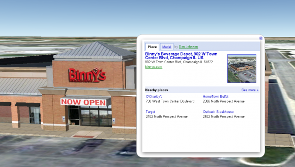 Google Earth screen capture of Binny's Beverage Depot in Champaign