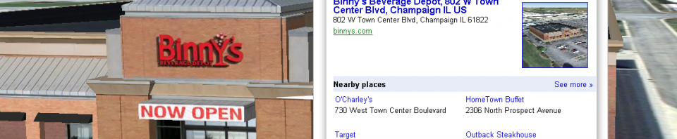 Google Earth screen capture of Binny's Beverage Depot in Champaign